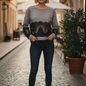 Venus gray sweater with black lace large